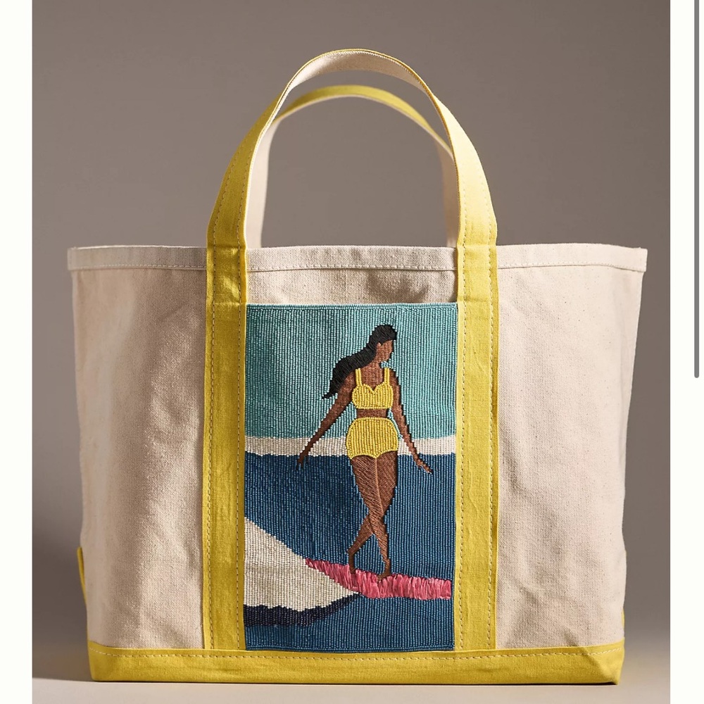 Anthropologie Yellow and Cream Artistic Tote Bag
